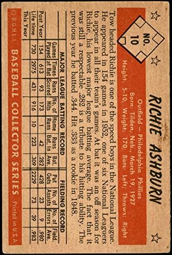 1953 Bowman 10 Richie Ashburn Philadelphia Phillies (Baseball Kártya) VG/EX+ Phillies