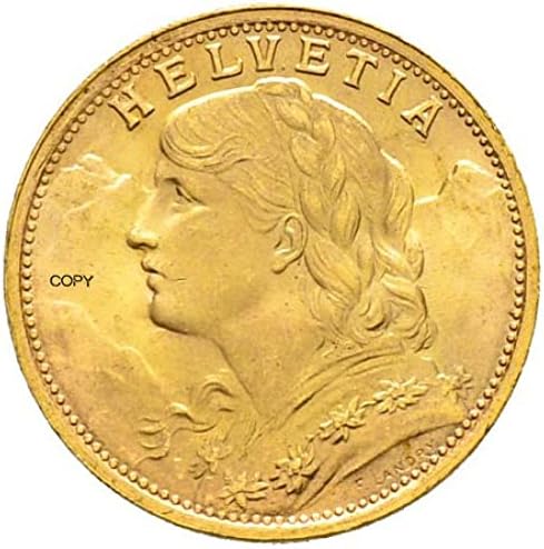Svájci Államszövetség Arany 20 Frank 1935 LB Brass Fém Érme Másolata
