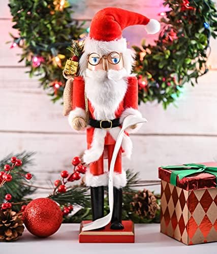Ornativity Karácsonyi Mikulás Ajándék Diótörő – Fából faragott Diótörő Mikulás Hagyományos Piros Öltözékben ajándékos Zsák