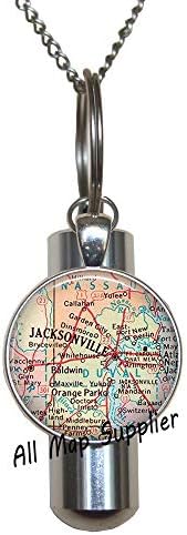 AllMapsupplier Divat Hamvasztás Urna Nyaklánc,Jacksonville,Florida térkép Urna,Jacksonville térkép Hamvasztás Urna Nyaklánc,Jacksonville,