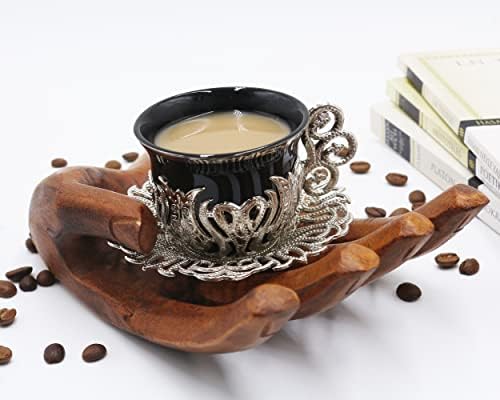 Prémium Fekete Ezüst görög arab Marokkói török Kávé, Porcelán Csészék - Készlet 2 - Eszpresszó Csésze Bögre Belső Porcelán,