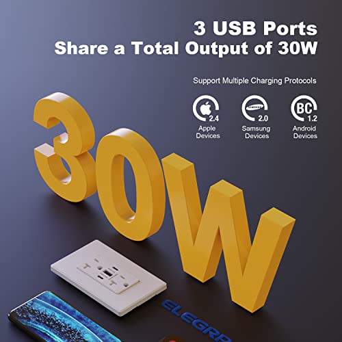ELEGRP 30W 6.0 Erősítő 3-Port USB-Aljzatba, 20 Amp Aljzat Kettős USB Típus C Típus A Port, USB Töltő, iPhone, iPad, a Samsung,