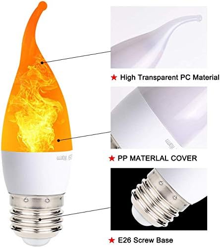 6 Pack LED Villogás Láng Mini Izzó, E26 2W Reális Tűz Villódzó Hatást, 3 Világítási Mód Szimulált Emuláció/Általános/Légzés,