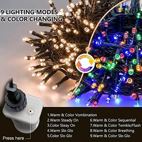 gresonic Karácsonyi Fények Színes Kültéri Változó 1000 LED, Fa String Fények, Vízálló 65.6 ft Zöld Drót Távoli 9 Mód 3 Időzítés