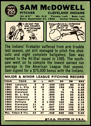 1967 Topps 295 Sam McDowell Cleveland indians (Baseball Kártya) EX Indiánok
