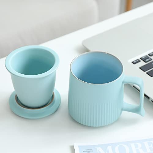 TEANAGOO Porcelán Teás Bögre szűrővel, 12 OZ, Hadnagy Kék, QM4, Apa, Anya Nők Teaware a Filter Tea Csésze Meredekebb Készítő,