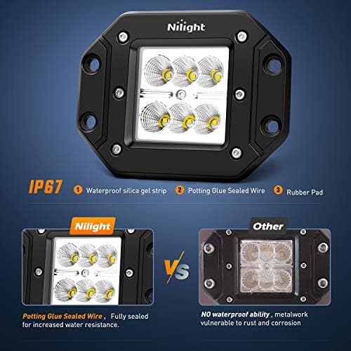 Nilight 2DB 18W Árvíz süllyeszthető LED-es munkalámpa Ködlámpa Off Road Világítás Távolsági Lámpák Off Road Kábelköteg, 2