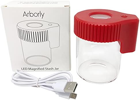 LED Rejtekhely Jar a Fény - Nagyított üvegedénybe a Gyógynövények - 5X Nagyító, tiszta a Levegő, Illat Bizonyíték & USB Újratölthető