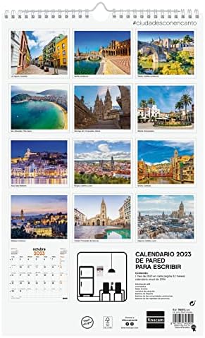 Finocam - Naptár 2023 Spirál Fali Képek az Írás január 2023 - December 2023 (12 hónap), spanyol Városok