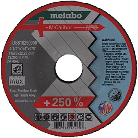 Metabo - Alkalmazás: Acél/Rozsdamentes Acél - 4-1/2 x 1/4 x 7/8 - CA46U M-Calibur T27 (US616290000), Írja be a 27 M-Calibur