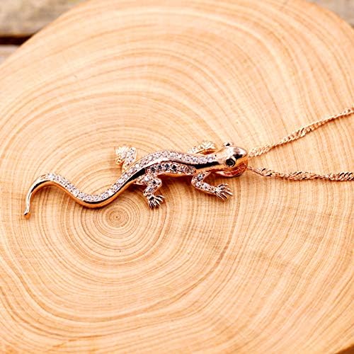 Uloveido Divat Cirkónia Egyengetni Gecko Gyík Nyaklánc Állat Medál Szerencse Amulett Nyaklánc N1012