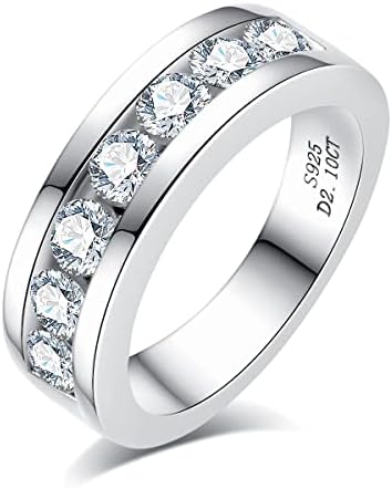 Moissanite Örökkévalóság jegygyűrű, Gyűrű, Férfi, 2cttw D Color Labor Gyémánt Csatorna Beállítása, 18K Aranyozott Ezüst Gyűrű