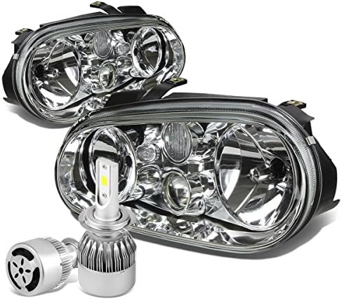 Kompatibilis a VW Golf MK4 / Cabrio Pár Chrome Ház Tiszta Sarokban Fényszóró + H7 LED átalakító Készlet W/Ventilátor