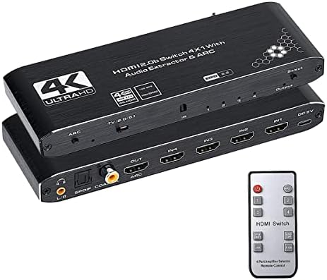 A HDMI Kapcsoló 4x1 Optikai SPDIF/ Koaxiális/ 3.5 mm-es L/R Audio Elszívó, 4 az 1-4K@60Hz HDMI Switcher Támogatás HDMI 2.0