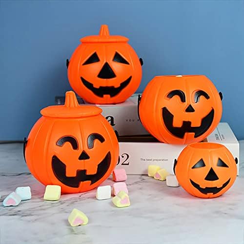 Gift_Source 3 Db Halloween Tök Candy Vödör Fedéllel, Hordozható Műanyag Tök Vödör Kezelni Candy Birtokosai Konténer Vödör