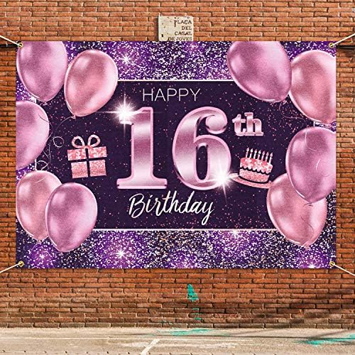PAKBOOM 16. Boldog Szülinapot Banner Háttérben - 16 Születésnapi Party Dekorációk, Kellékek a Lány - Rózsaszín, Lila, Arany,