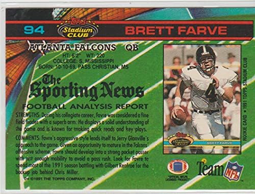 Brett Favre (Foci Kártya) 1991 Topps Stadion Klub - [Alap] 94