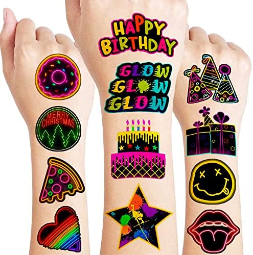 Neon Ideiglenes Tetoválás Téma Születésnapi Party Dekorációk, Kellékek Szívességet Dekoráció 96 DB 8 Lap Aranyos Tetoválás