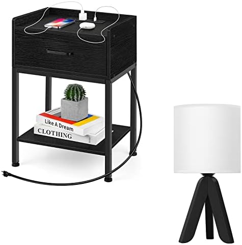 BTY Éjjeliszekrényre Töltő Állomás, USB Port, valamint a Kis asztali Lámpa Csinos Éjjeliszekrény-Lámpa, Fából készült Állvány