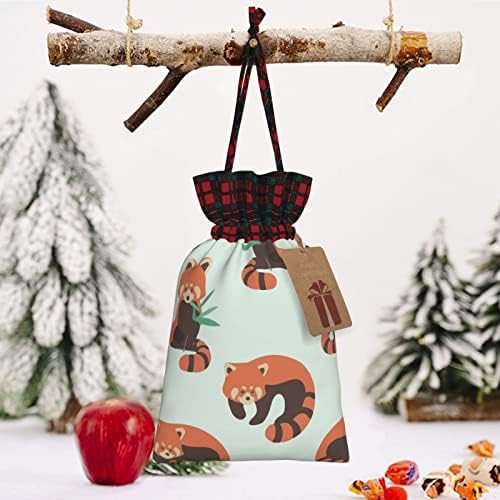 Karácsonyi Ajándék Zsinórral Táskák Aranyos-Mosómedve-Macska-Vörös Panda Buffalo Kockás Kockás Táska Party Kellék Táskák