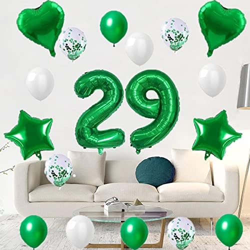 Zöld Szám 29 Lufi Set - 32inch 29-es Lufi, Szív, Csillag Fólia Mylar Konfetti Latex Léggömb Fiúk Lányok 29-én Születésnapi