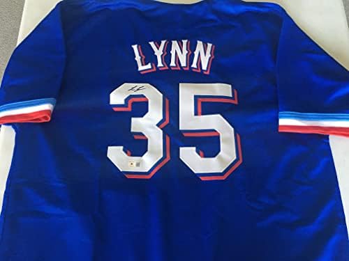 Lance Lynn Aláírt Dedikált Kék Baseball Jersey Beckett COA - XL - Texas Dobó