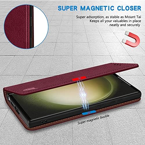 ZZXX Samsung Galaxy S23 Ultra Tárca Esetében [RFID-Blokkoló] Kártyahely Állni Erős Mágneses Bőr Flip-Szeres Védő Telefon