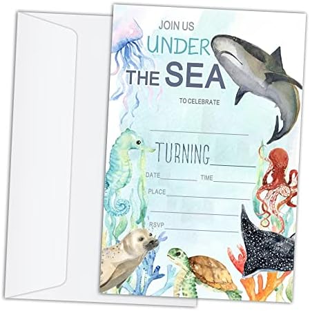 RLCNOT Születésnapi Meghívók, Kártyák Borítékok Készlet 20 - Akvarell Óceán, a Tenger Alatt Szülinapi Meghívók Gyerekeknek,