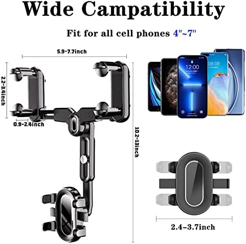 DOUBFIVSY Autós Telefon Tartó + USB Kábel, 360° Többfunkciós Kocsi Visszapillantó Tükör Telefon tulajdonosa Univerzális Állítható