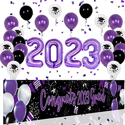 2023 Ballagás Dekoráció, Lila, Fekete Érettségi Party Dekoráció Gratulálok 2023 Grad Banner Hátteret, Latex Lufi, meg az