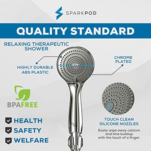 SparkPod Nagy Nyomás, 3-Funkciós Kézi zuhanyfej, 5 ft. Tömlő, valamint Konzol - 3.75 Széles Látószögű Eső, Masszázs & Teljes