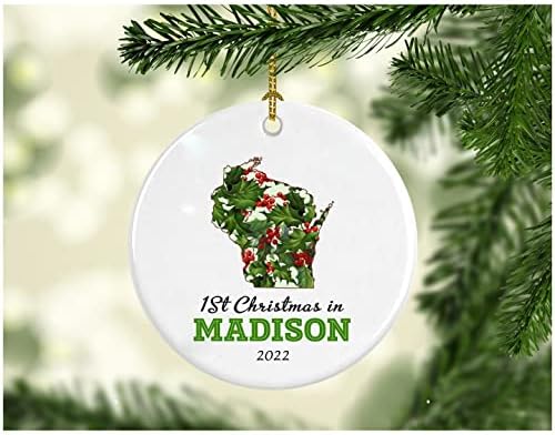 Új Otthon Karácsonyi Dísz 2022 Madison, Wisconsin Első Karácsony, az Új Ház Házavató Ünnep, Ajándék, Elég Rusztikus Karácsony,