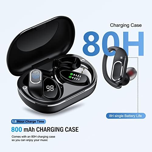 WeurGhy Vezeték nélküli Fülhallgató, Bluetooth 5.1 Fejhallgató HD Mikrofon, Mély Basszus Fül Sport Fülhallgató, LED Kijelző,