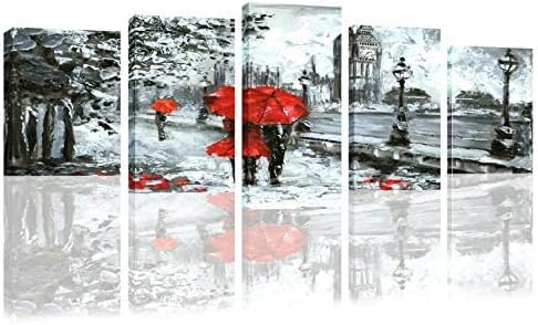 Vörös F款 Esernyő, Fekete-Fehér Paris Street View, 5 Darab műalkotás a lakberendezés, Modern Kép Kész Lógni