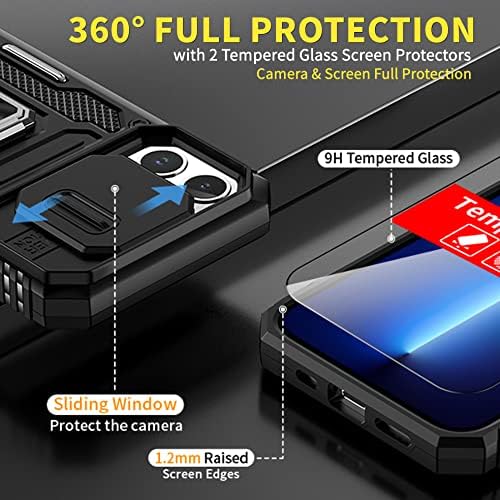 FRLMOOES iPhone 13 Pro Esetben 2 Pohár Képernyő Védő,iPhone 13 Pro Állvány Esetében Dia Kamera Fedél & 360° - Os Gyűrű Állni