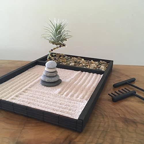 Kézzel készített zen garden íróasztal Meditáció fa zen kert kit Tálca homok Asztal dekoráció