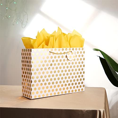 4 Csomag 16.5 Extra Nagy Ajándék Táskák, Papír zsebkendők, anyák napjára, Születésnapi Ajándékok (arany pöttyös)