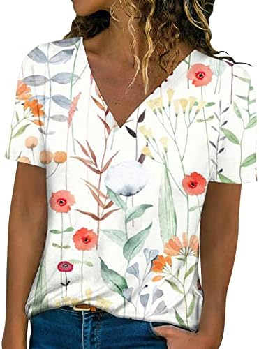 Virágmintás Felsők Női, Női Rövid Ujjú Plus Size póló V Nyakú Alkalmi Edzés Ing Grafikus Henley Tees