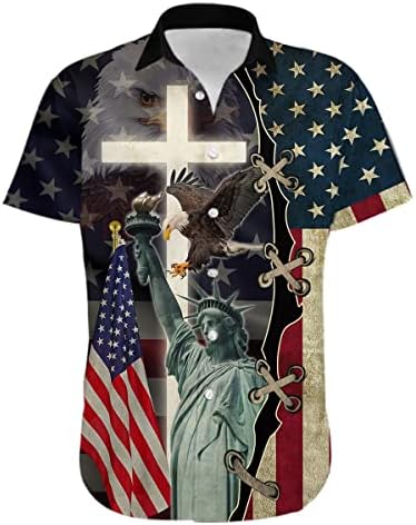 Egy Nemzet Amerikai Sas Ingek, Férfi - Hazafias Jézus Zászló 1776 Gomb Rövid Ujjú Férfi Hawaii