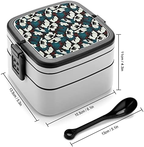 Fehér Kék Virágok Ebédet Hordozható Double-Layer Bento Box Nagy Kapacitású Ebéd Tartály Élelmiszer-Tartály Kanál
