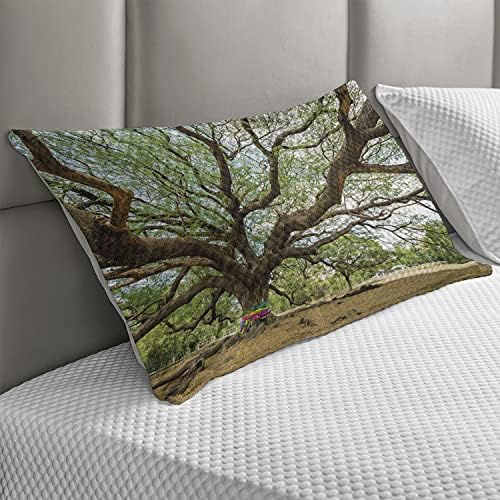 Ambesonne Természet Steppelt Pillowcover, Csodálatos Eső Fa Thaiföldön Hosszú Ágak Vidéki Táj Növekedés Kép, Standard Queen