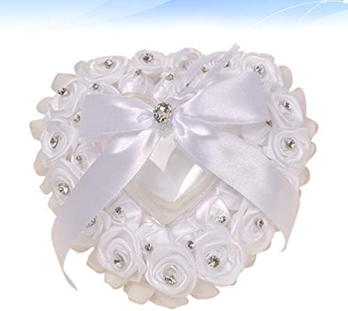 TENDYCOCO Fehér Gyűrű, Esküvői Gyűrű Párna rózsaszín Strasszos Díszítéssel Gyűrű Párna Bemutatóra szóló Doboz Jewery Esetben