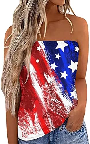 Július 4 pánt nélküli Tank Női Alkalmi Nyári Szexi Ujjatlan Bandeau Cső Maximum T-Shirt USA Zászló Hazafias Ing