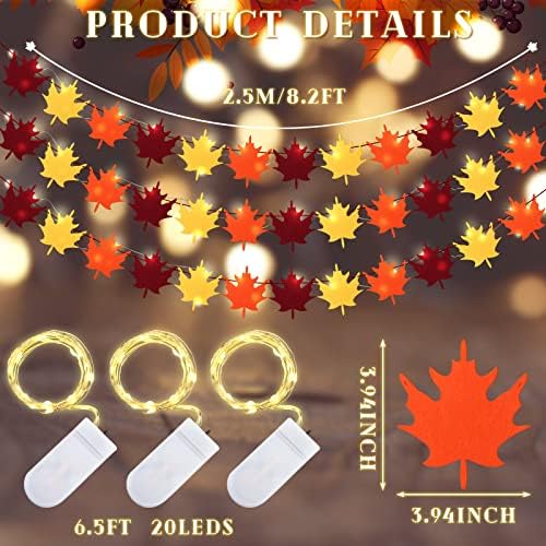 3 Csomag Őszi Maple Leaf Garland 20 LED-Juhar Levelek tündérfény 6.5 Méter Őszi Hálaadás Fények Fa Yard Díszek Vízálló elemes