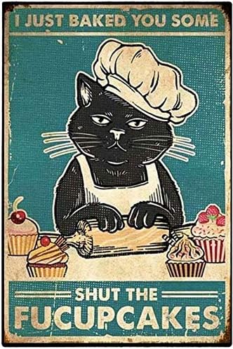Kitty Retro Fém Adóazonosító Jel, Fekete Macskát, Hogy A Torta Vicces Plakát Bár Kávézóban, Cukrászdában Nappali, Konyha