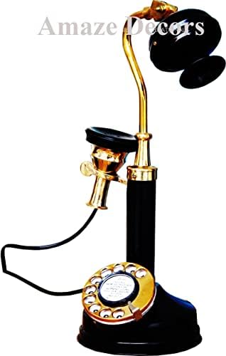 Ama Dekorok Antik Réz Amerikai Vezetékes Telefon, Vintage Forgó Tárcsa Gyertyatartó Telefon