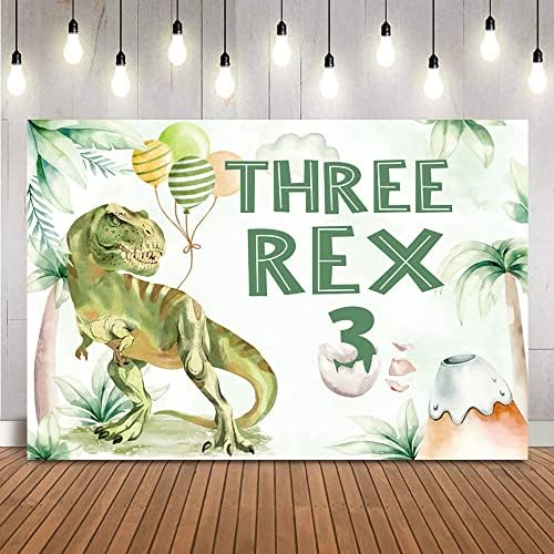 Három Rex Háttér Fiú Dinoszaurusz Szülinapi Buli Háttérben Zöld Safari Dzsungel 3. Születésnapi Újszülött Gyerekek Téma Party