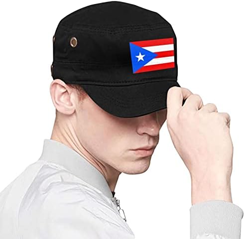 Kadét Pamut Lapos Tetején Kadét Hadsereg Puerto Rico Zászló Sapka,Fekete Unisex Állítható Katonai Stílus Traktoros Puerto