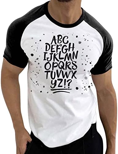 ZDDO Nyári Rövid Ujjú T-shirt Mens, Színes Blokk Vicces Ábécé Nyomtatás O Nyakú Póló Maximum Alkalmi Edzés Tshirt
