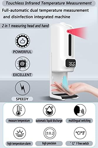 Automatikus kézfertőtlenítő Adagoló Kettős Infravörös TemperatureMeasuring Érzékelő, Érintés nélküli Fali Szappan Állomás